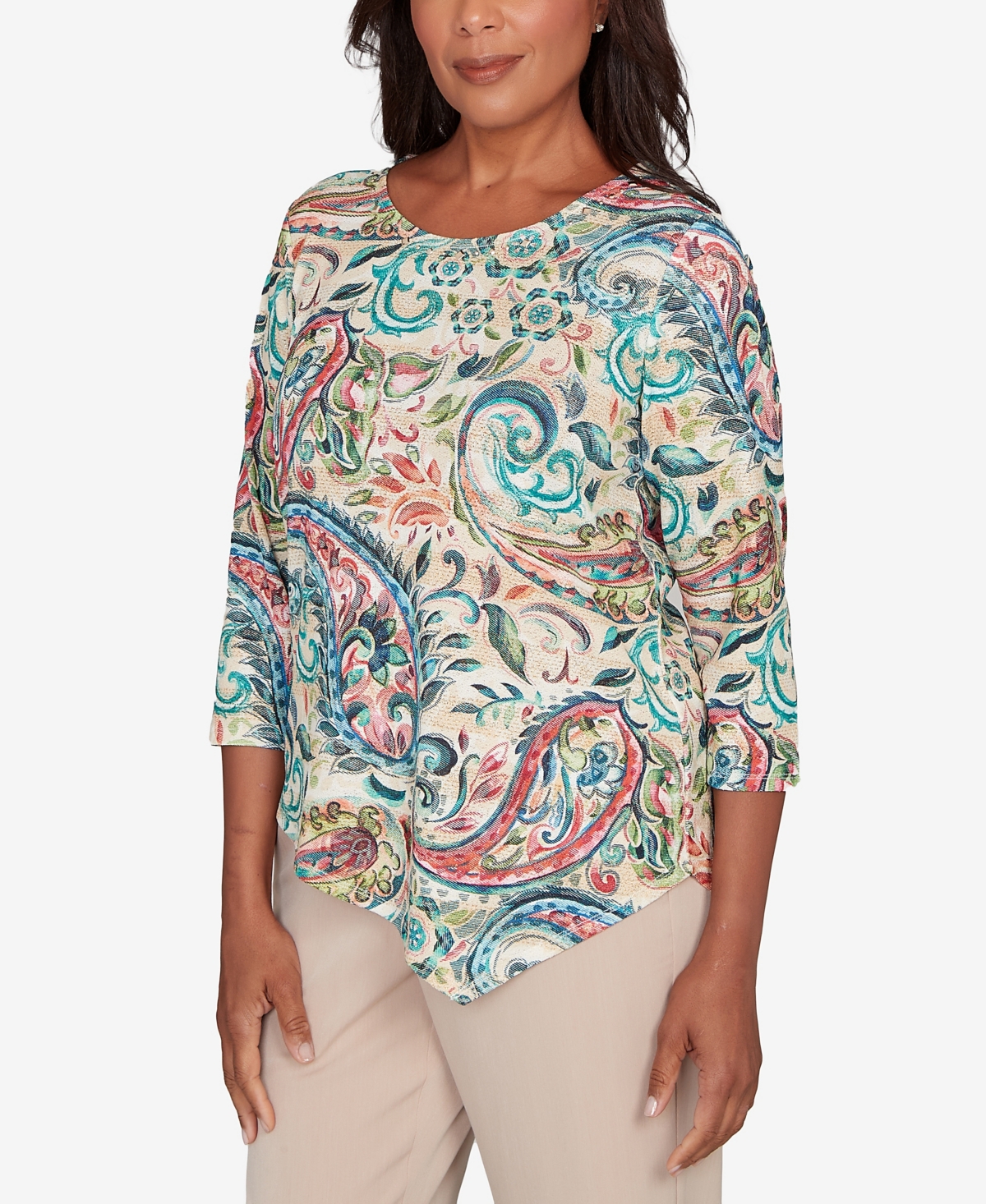 Alfred Dunner Petite Saratoga Springs Classic Paisley Print Pullover Knit Top