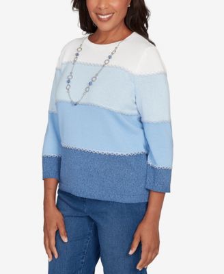 Petite Hilton Head Ombre Stripe Sweater with Necklace
