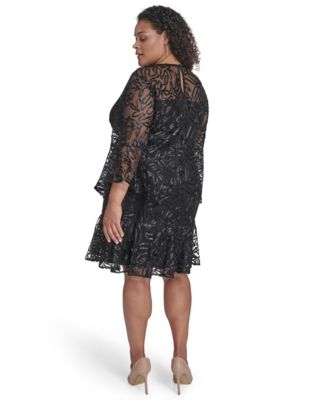 Plus Size Textured Boat Neck A-Line Dress