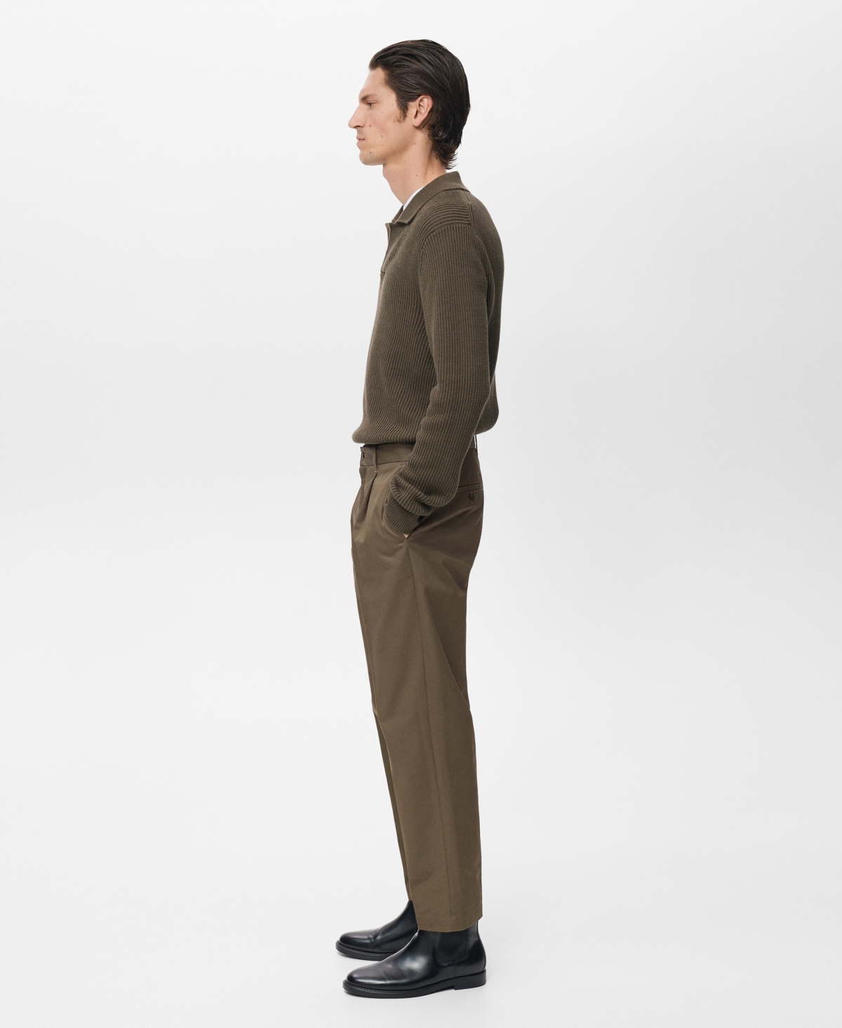 Mango Men's Regular Fit Pleated Cotton Pants