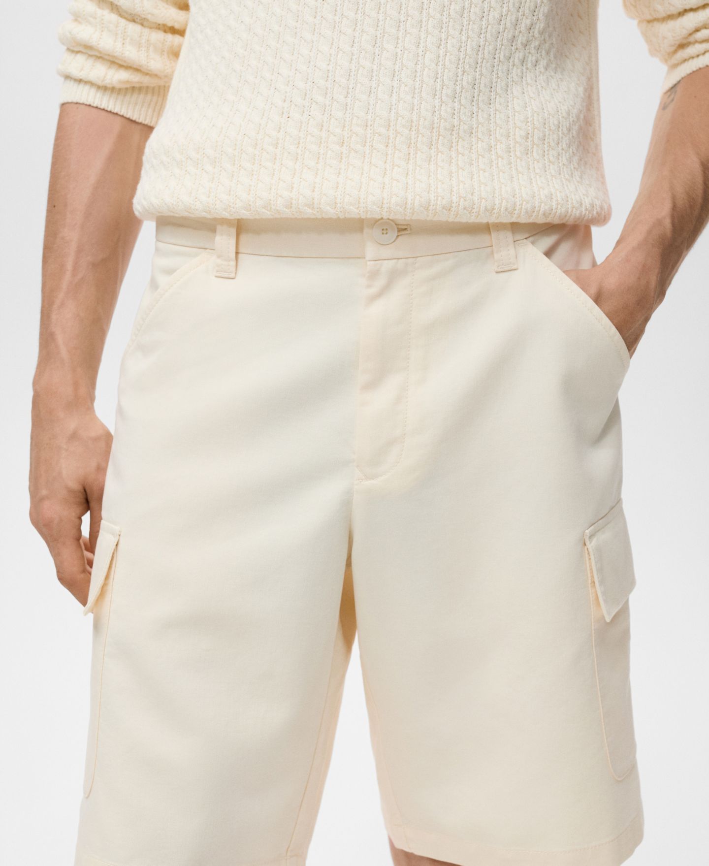 Мужские шорты Mango Cotton Lyocell Cargo 10" Bermuda, цвет: Экрю — фото 5