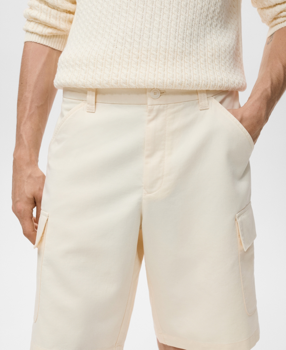 Mango Men's Cotton Lyocell Cargo 10.75" Bermuda Shorts