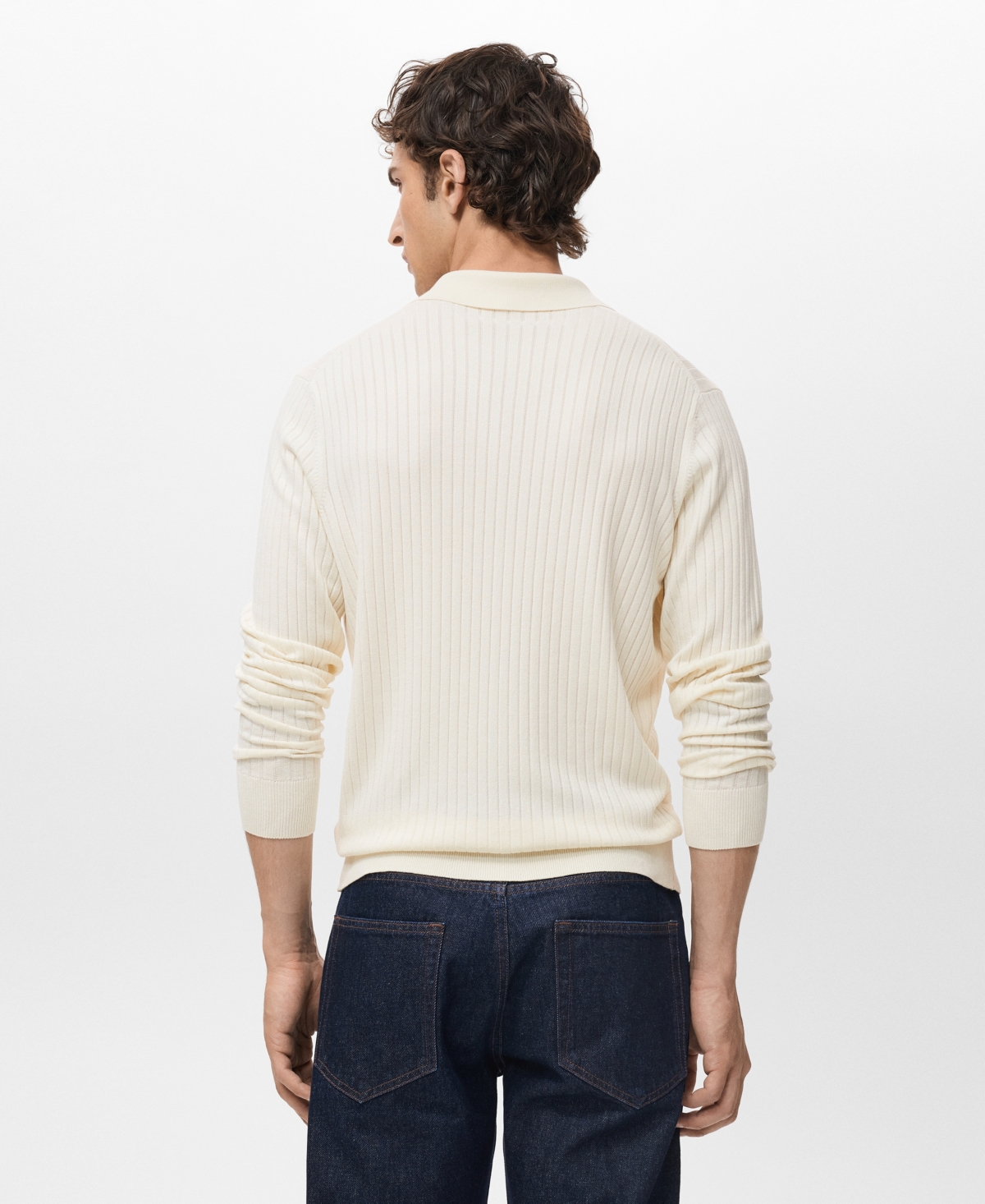 Mango Men's Ribbed Knitted Polo Sweater