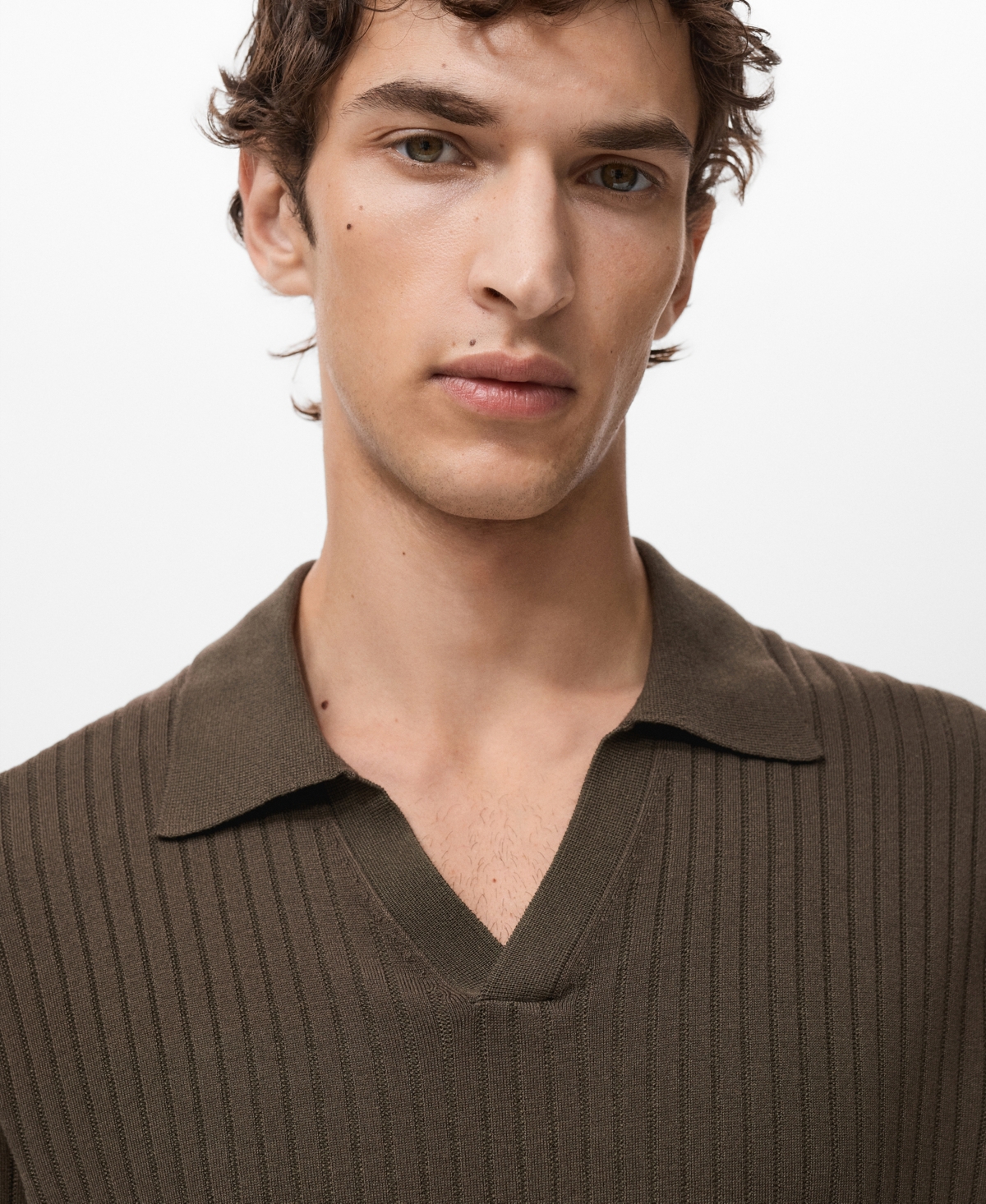 Mango Men's Ribbed Knitted Polo Sweater