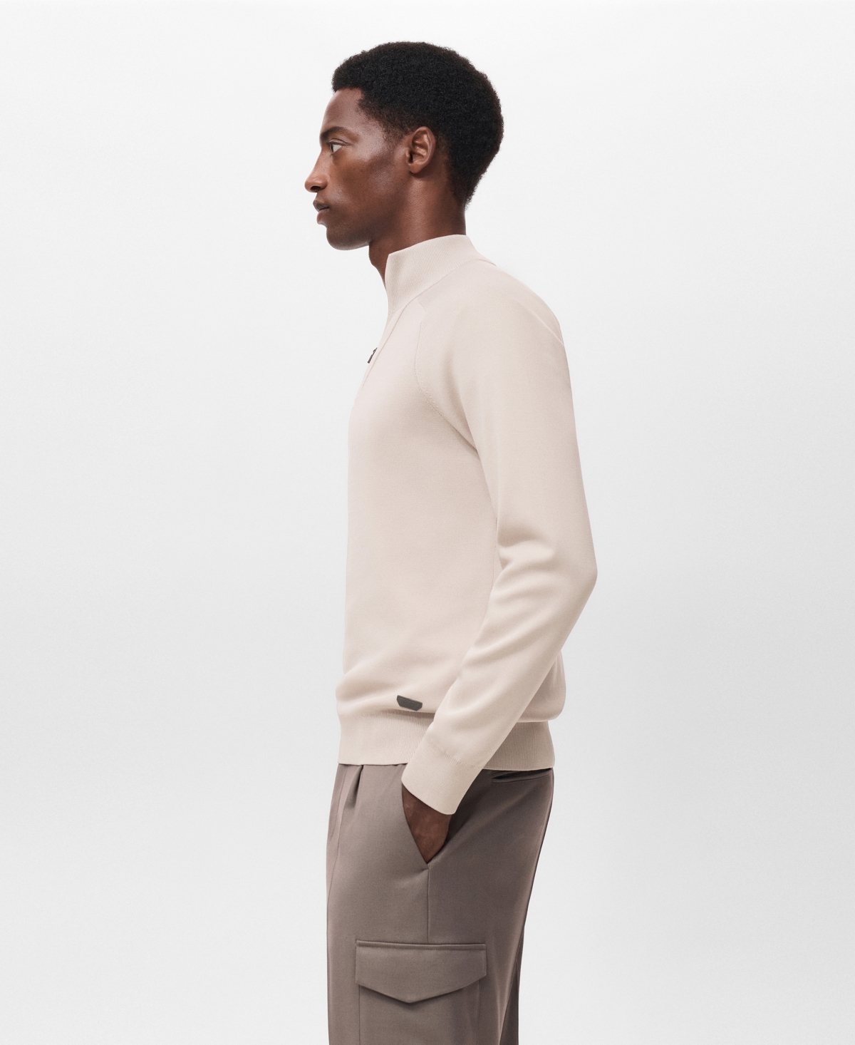 Mango Men's Breathable Zip-Neck Sweater