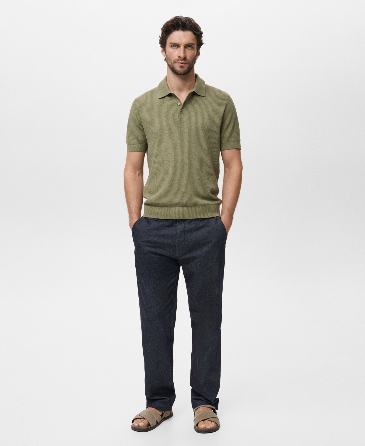 Mango Men's Ribbed Knit Polo Shirt
