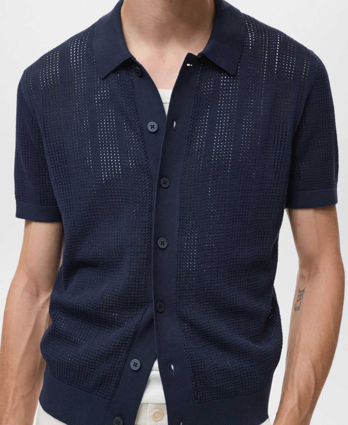 Mango Men's Striped Openwork Knitted Shirt