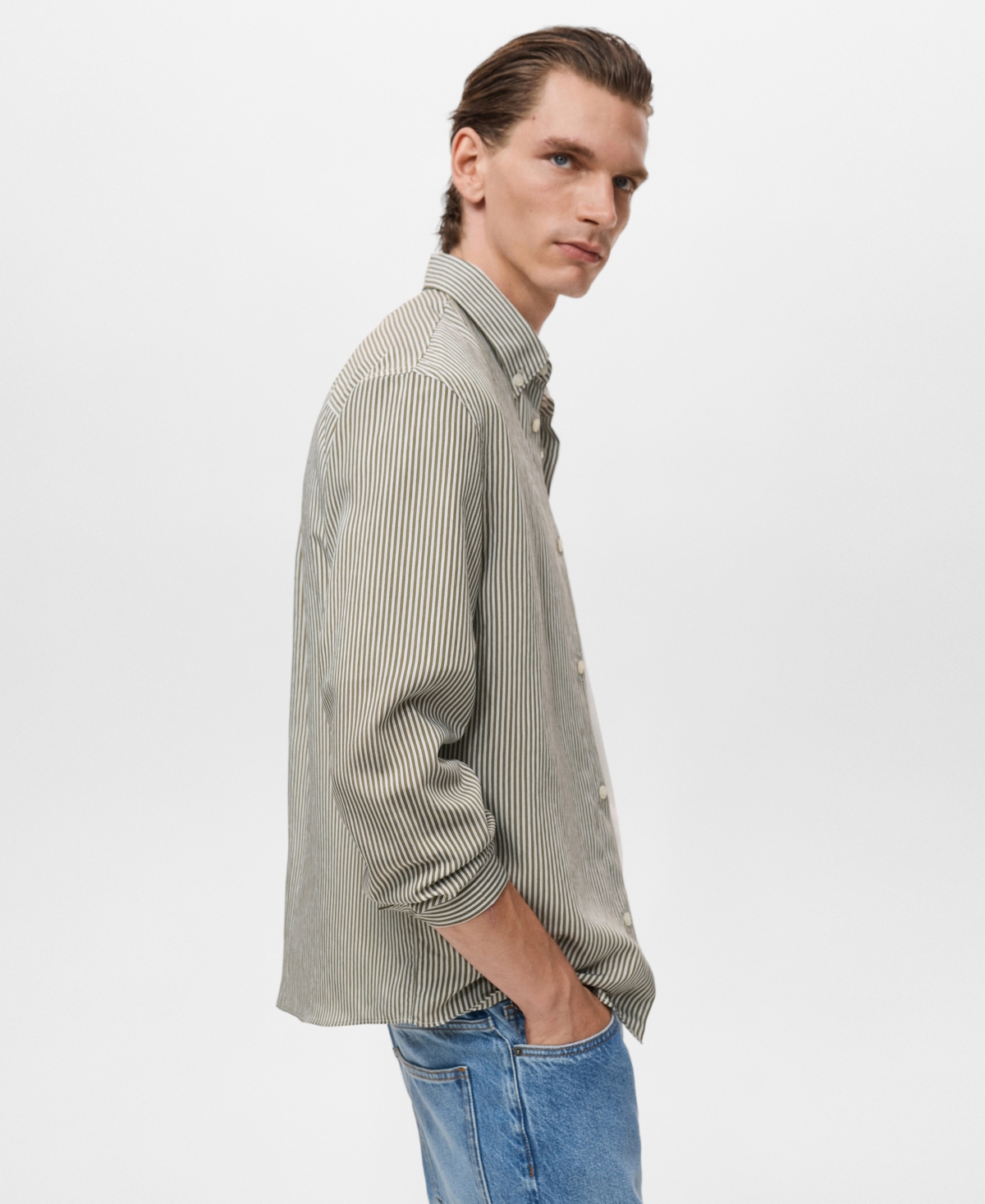 Mango Men's Regular Fit Striped Print Shirt