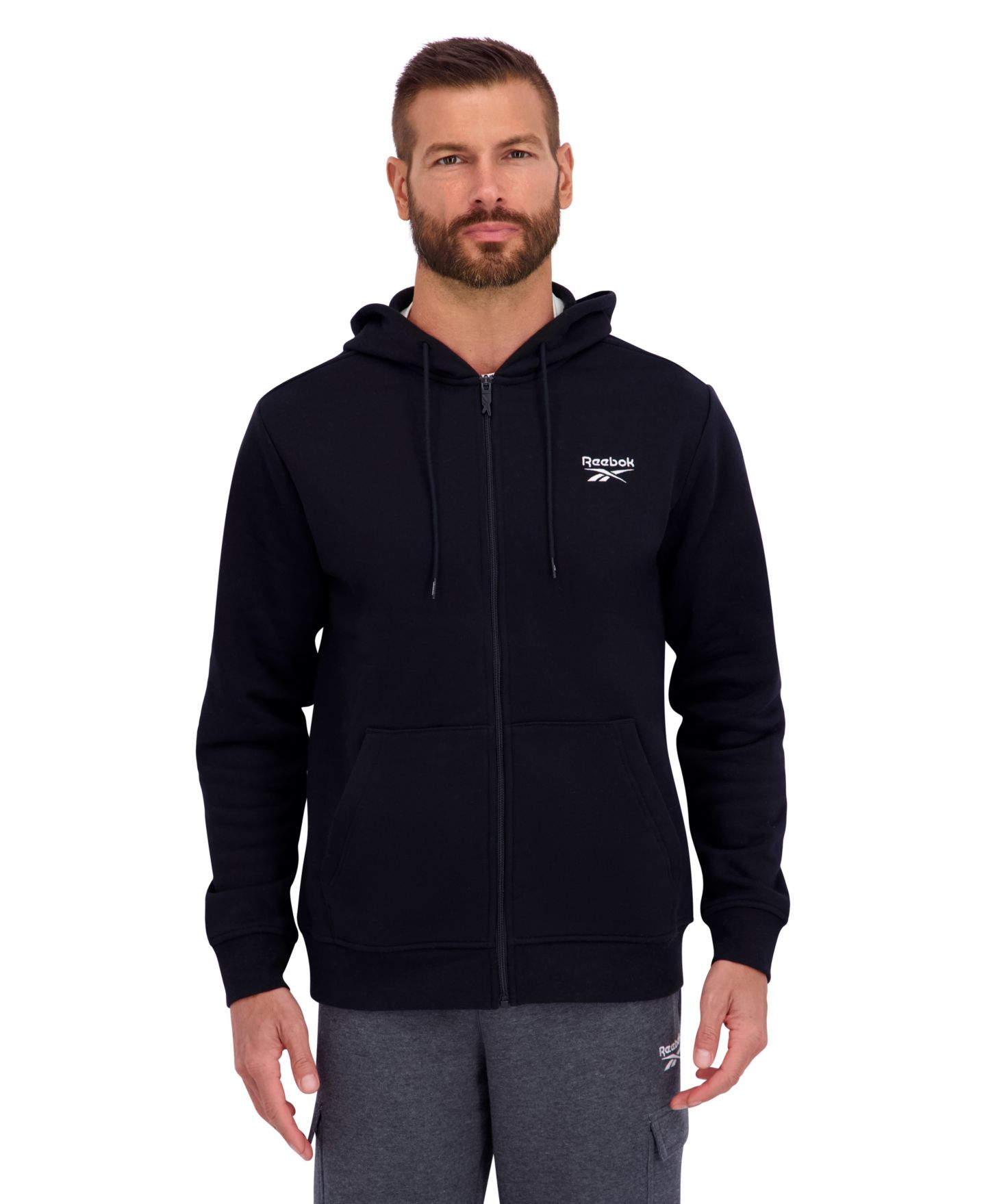 Мужское худи Reebok Regular-Fit Fleece Full-Zip, цвет: Чёрный — фото 1