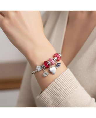 Cap Honor Student Luck Heart Bead Charms Bracelet 925 Sterling Silver