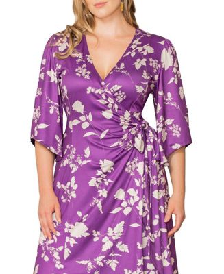 Plus Size Gemini Wrap Dress with Contrast Lined Sleeves