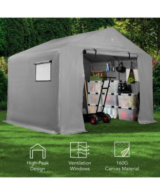 10x8ft Outdoor Fabric Storage Shed, Steel Frame, Dual Zipper Doors, Window