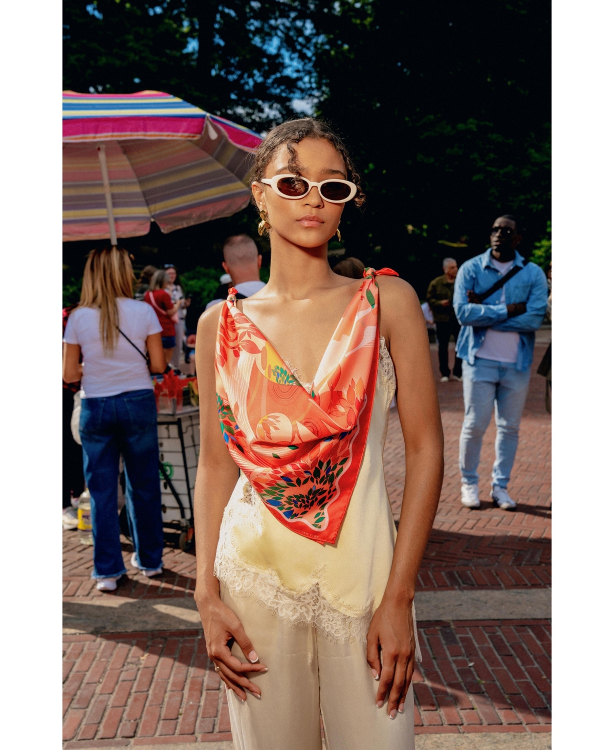 Jessie Zhao New York Double Sided Silk Scarf Crossing Red