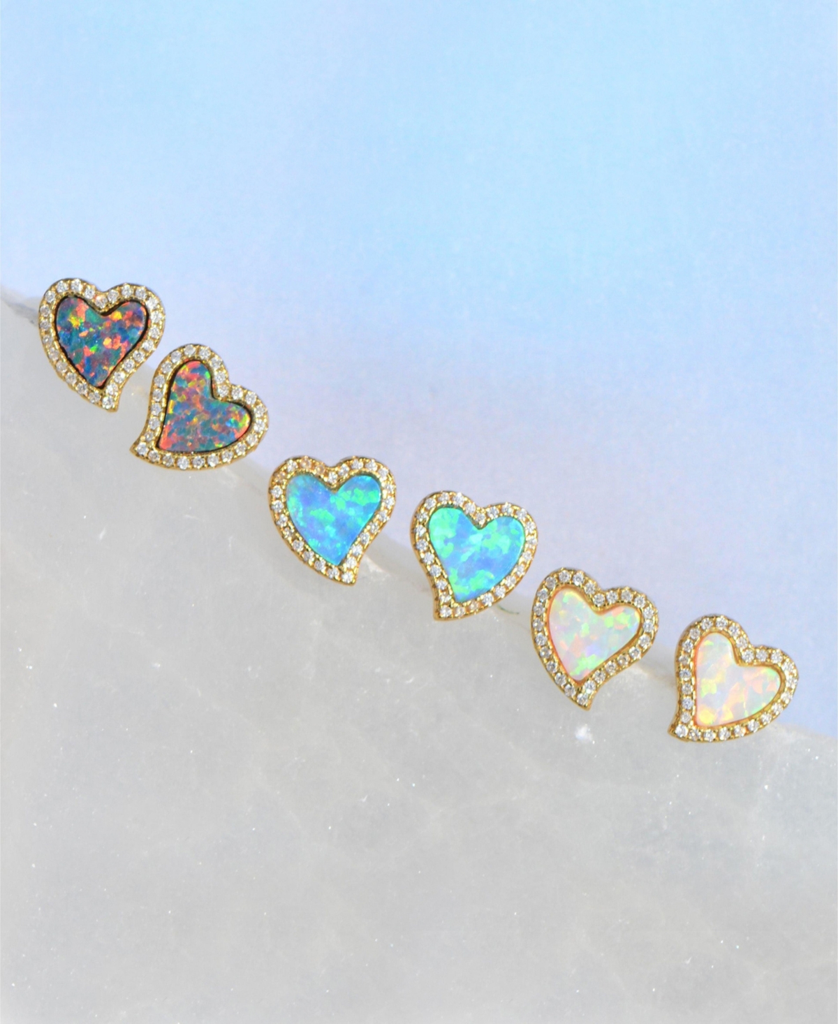 Kamaria Amore Heart Stud Earrings With Lab-grown Opal In 14k Gold Plated Sterling Silver In Gold