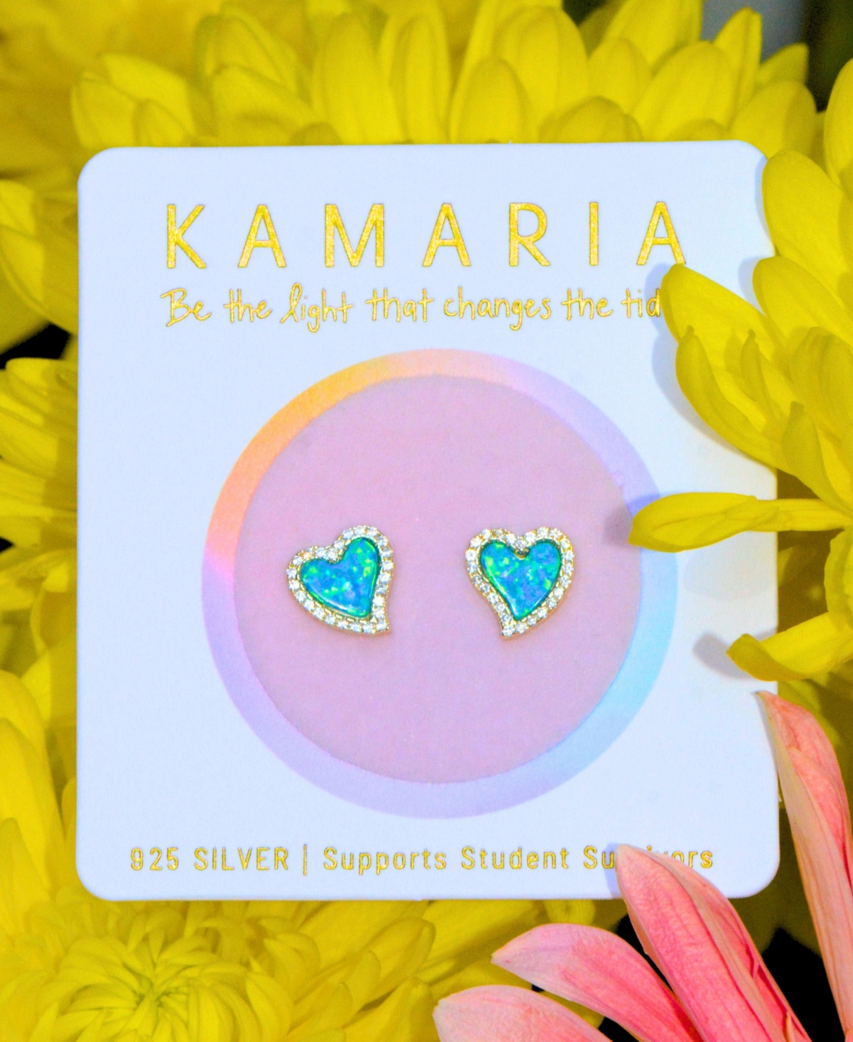 Kamaria Amore Heart Stud Earrings With Lab-grown Opal In 14k Gold Plated Sterling Silver In Gold