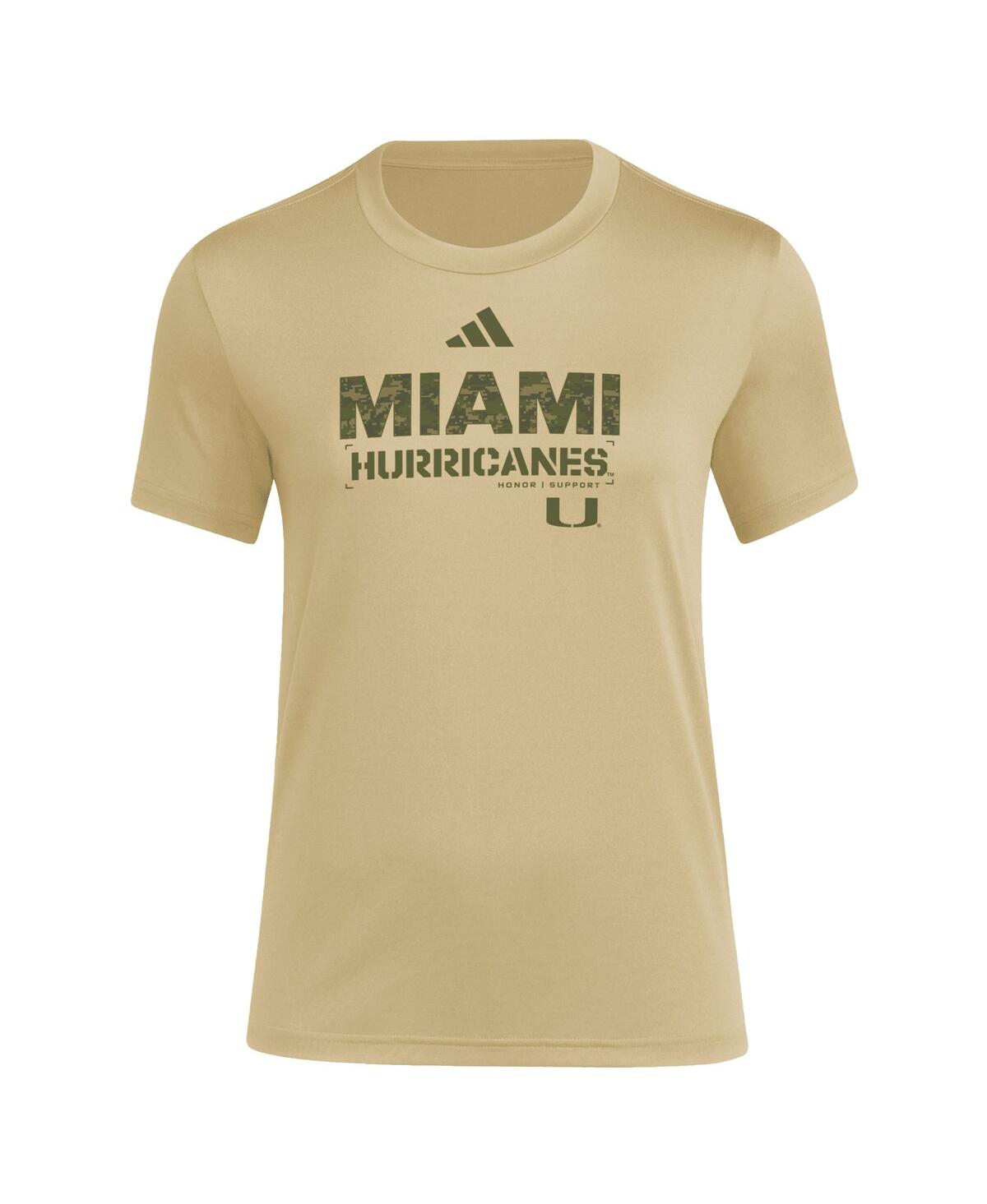 Adidas Originals Women's Tan Miami Hurricanes Salute To Service Aeroready T-shirt In Brown