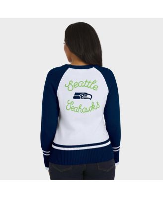 Women's White/College Navy Seattle Seahawks Color Block Raglan Sweater