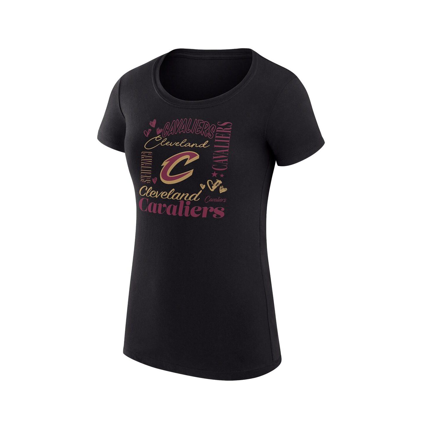 Женская футболка G-III 4Her by Carl Banks Black Cleveland Cavaliers Super-Slim Fit Lightweight Team Name Collage Graphic — фото 2