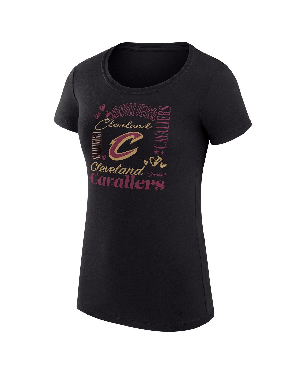 G-iii 4her By Carl Banks Women's Black Cleveland Cavaliers Super-slim Fit Lightweight Team Name Collage Graphic T-shirt In Black