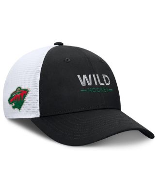 Men's Black/White Minnesota Wild Authentic Pro Rink Lockup Adjustable Trucker Hat
