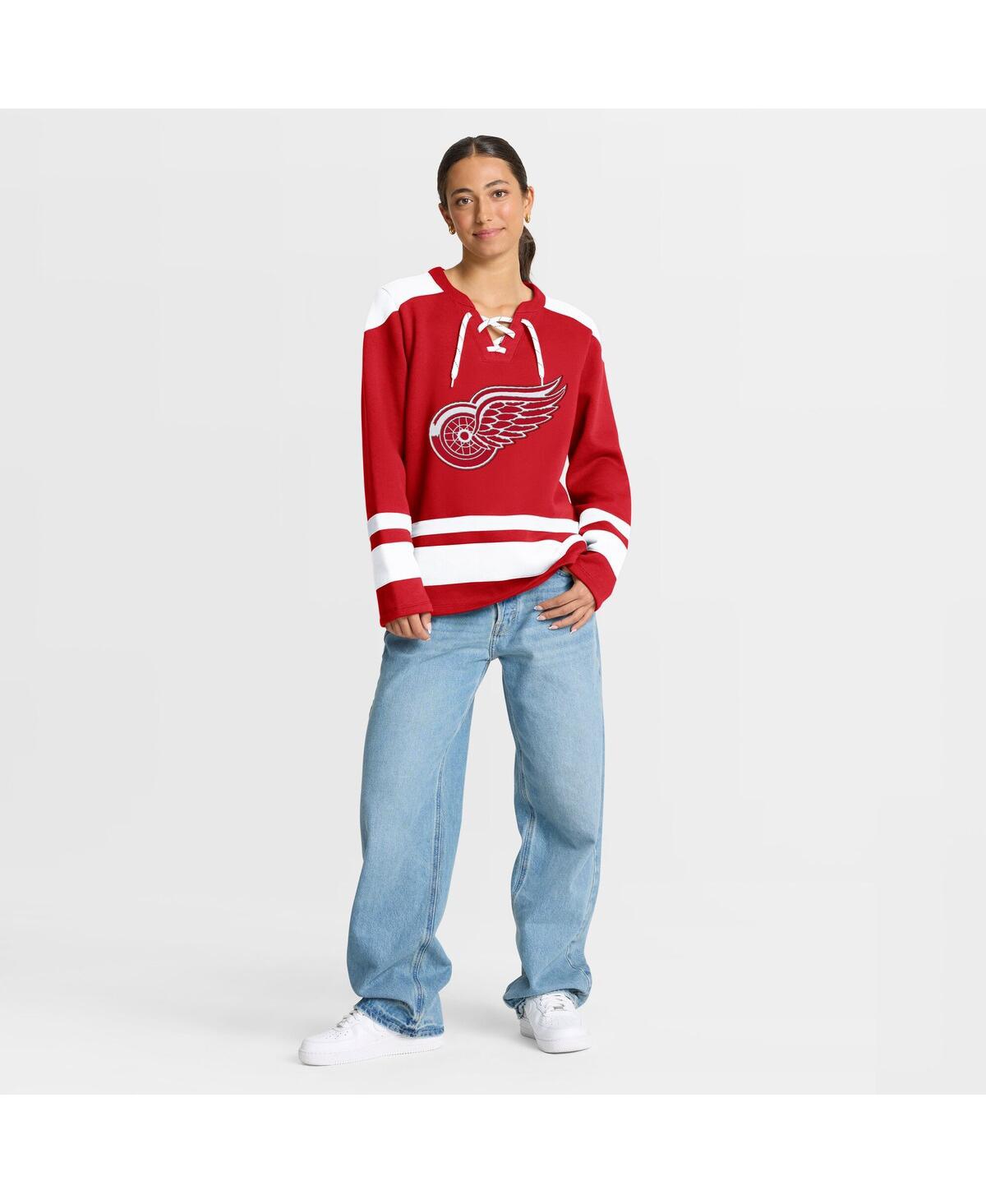 Fanatics Women's Red Detroit Red Wings Icing Long Sleeve Lace Up Sweatshirt In Red