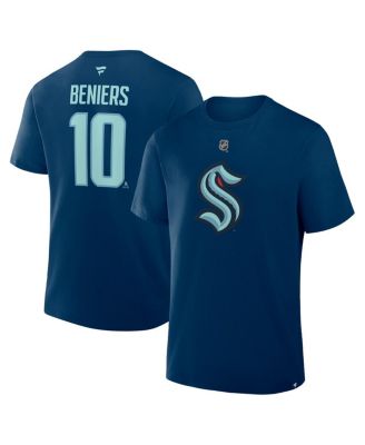 Fanatics - Men's Matty Beniers Deep Sea Blue Seattle Kraken Authentic Stack Name Number T-Shirt