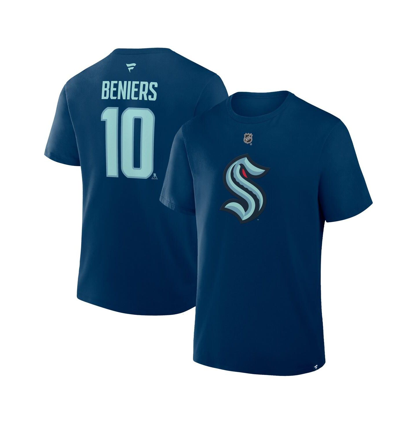 Мужская футболка Fanatics Matty Beniers Deep Sea Blue Seattle Kraken Authentic Stack Name & Number — фото 1