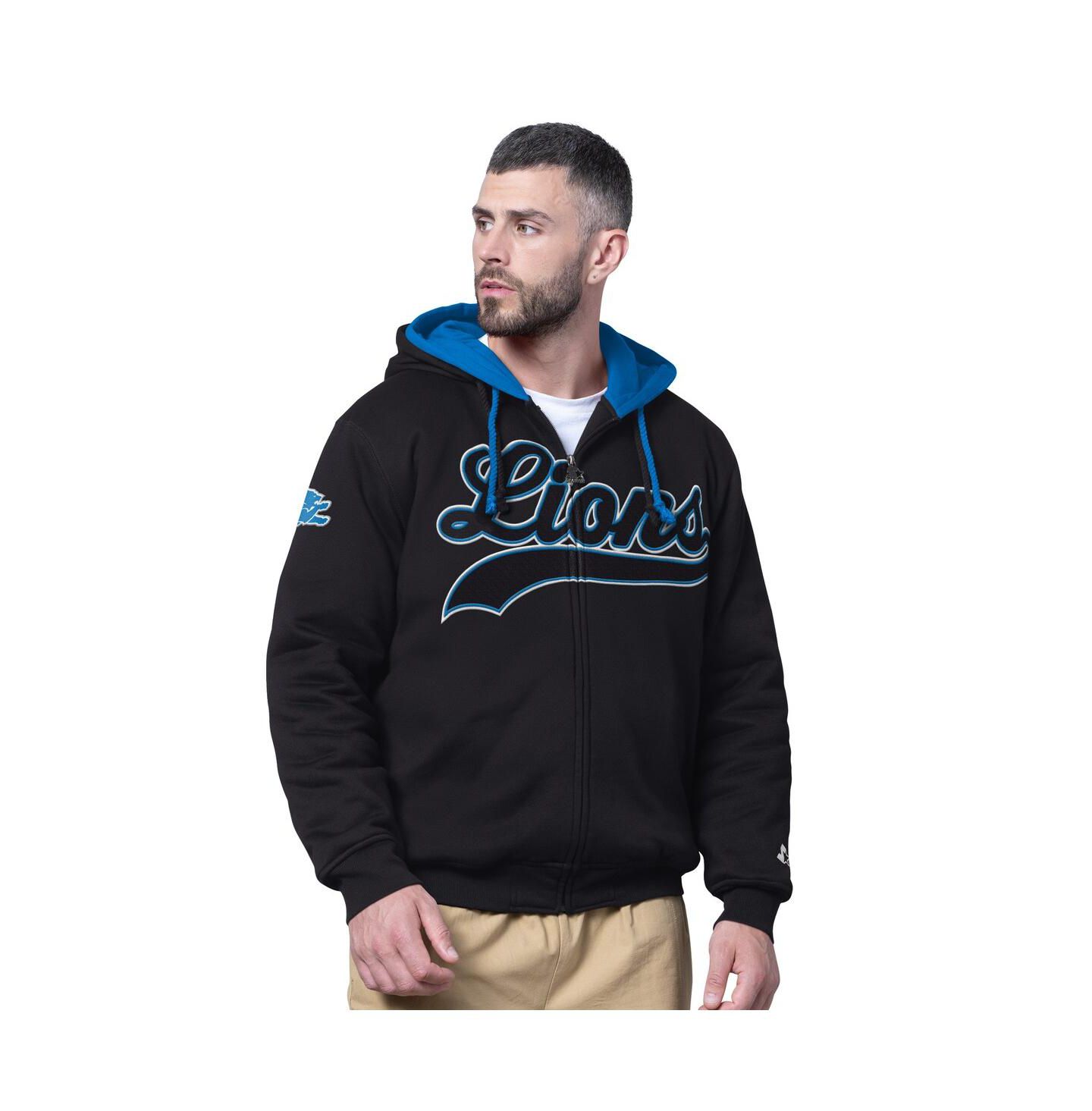 Мужское худи Starter Black Detroit Lions Big Shot Full-Zip Double — фото 1