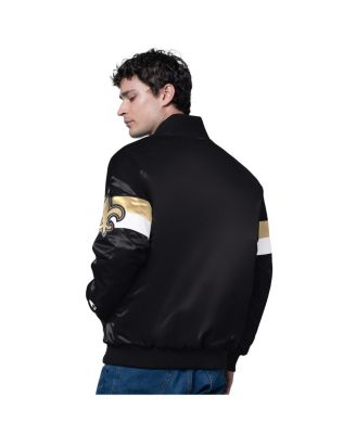 Men's Black New Orleans Saints Triple Option Satin Varsity Full-Snap Jacket