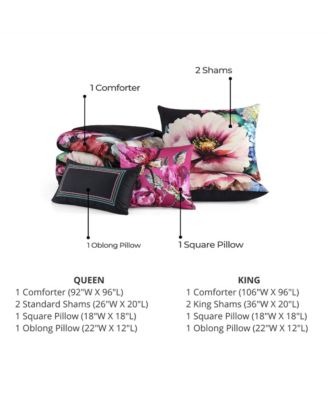 Black Night Poppies 100% Cotton Sateen 5 Piece Reversible Comforter Set, King