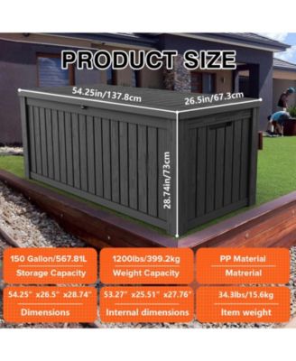 190 Gallon Patio Waterproof Resin Deck Box Lockable Outdoor Storage Garden Tools