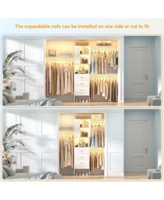 96-Inch Closet Organizer System with 3 Wood Drawers, Shelving Towers and Hanging Rods, 8-Foot Closet System with Doors