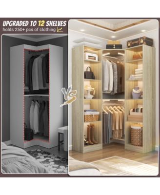40&#39;&#39; Large Corner Closet Organizer System with 12 Shelves, 6 Tier Walk-in Corner Closet System with 2 Hanging Rods
