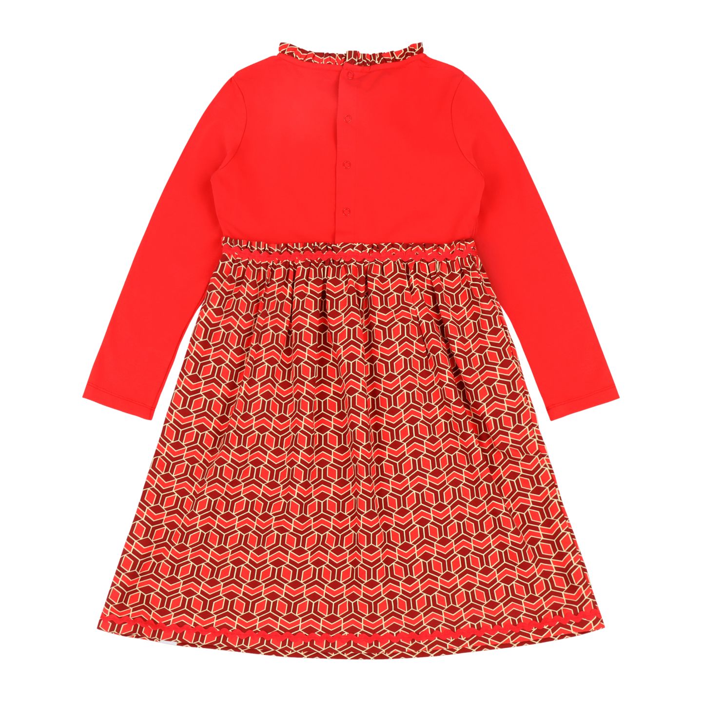 Платье Mixed Up Clothing Long Sleeve Ruffle Trim Dress - Red Multicolor для девочек, цвет: Красный разноцветный — фото 3