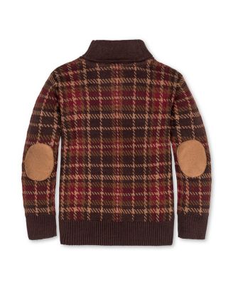 Little and Big Boys' Organic Long Sleeve Intarsia Shawl Collar Sweater with Elbow Patches