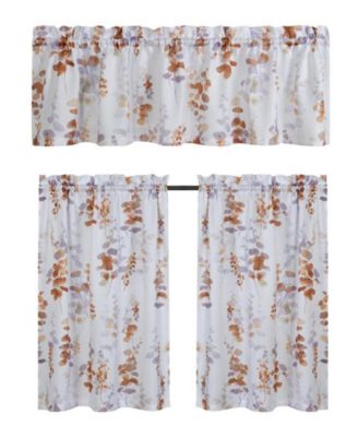 Watercolor Floral Lillies Complete 3 Piece Rod Pocket Kitchen Curtain Tier & Valance Set - Spice