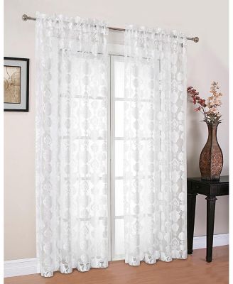 Moroccan Accents by 1 Piece Rod Pocket Clipped Elegant Sheer Curtain Panel - Beige
