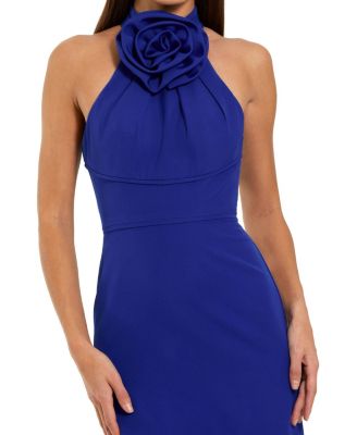 Women's Halter Neck Crepe Column Floral Detail Gown