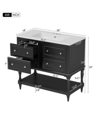 36inch Bathroom Vanity Cabinet with Sink Combo Set Undermount Ceramic Sink Free Standing Vanity Set