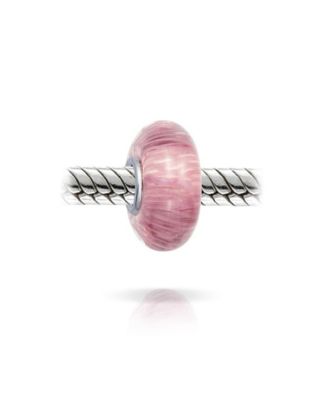 Set of 2 Solid Pink Mauve Murano Glass Charm Bead with Sterling Silver Core Bracelets