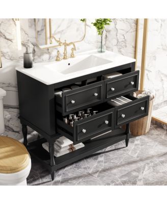 36inch Bathroom Vanity Cabinet with Sink Combo Set Undermount Ceramic Sink Free Standing Vanity Set