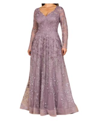 Women's Long Sleeve V-Neck Ombre Lace Gown