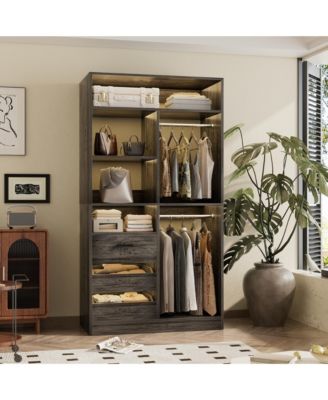 36-Inch Freestanding Walk-In Closet Organizer System with 3 Drawers, 2 Hanging Rods and Shelves