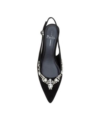 CRYSTAL Women's Bejeweled Kitten Heel Slingback Pump