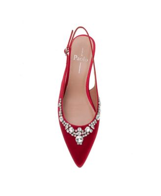 CRYSTAL Women's Bejeweled Kitten Heel Slingback Pump