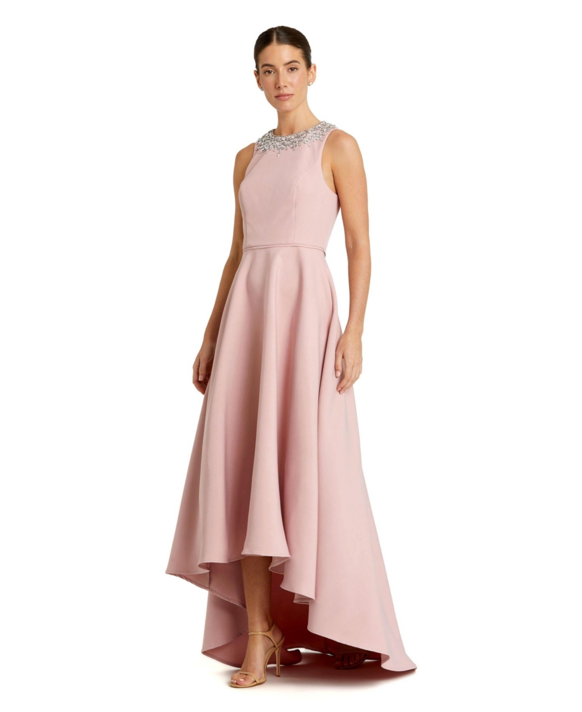 Mac Duggal Women's Crepe Embellished Neck Sleeveless High Low Gown
