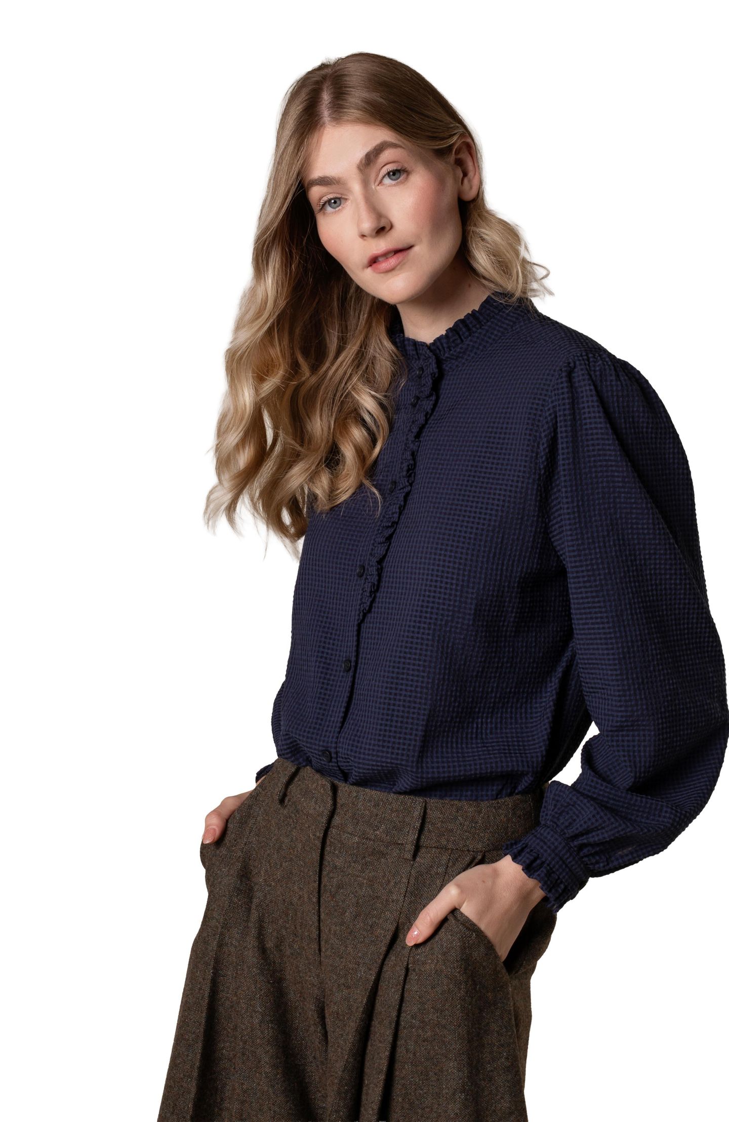 Женская блузка Celtic & Co. Textured Frill Collar, цвет: Тёмный тёмно-синий — фото 3