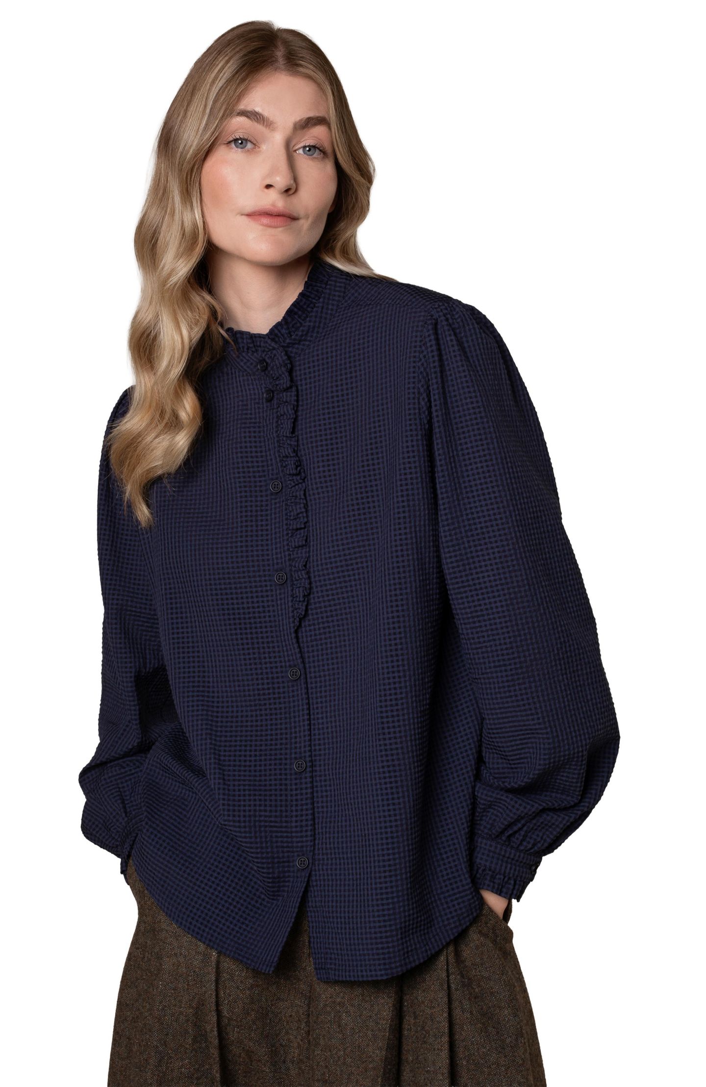 Женская блузка Celtic & Co. Textured Frill Collar, цвет: Тёмный тёмно-синий — фото 1