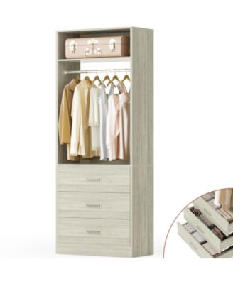 Freestanding 2FT Closet System with 3 Wooden Drawers, 24'' Closet Organizer System with Hanging Rod & Shelves