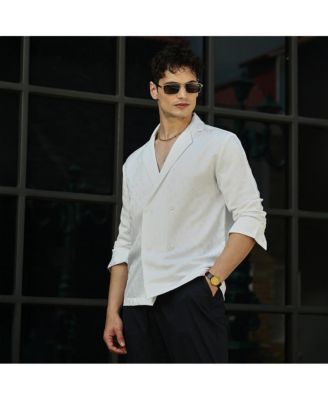 Men's Daisy White Double-Breasted Moziac Shirt